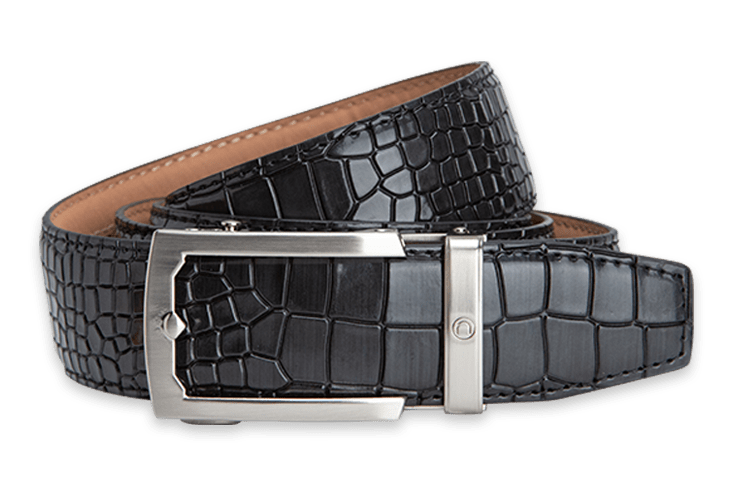 Nexbelt Crocodile Embossed Black Dress Belt