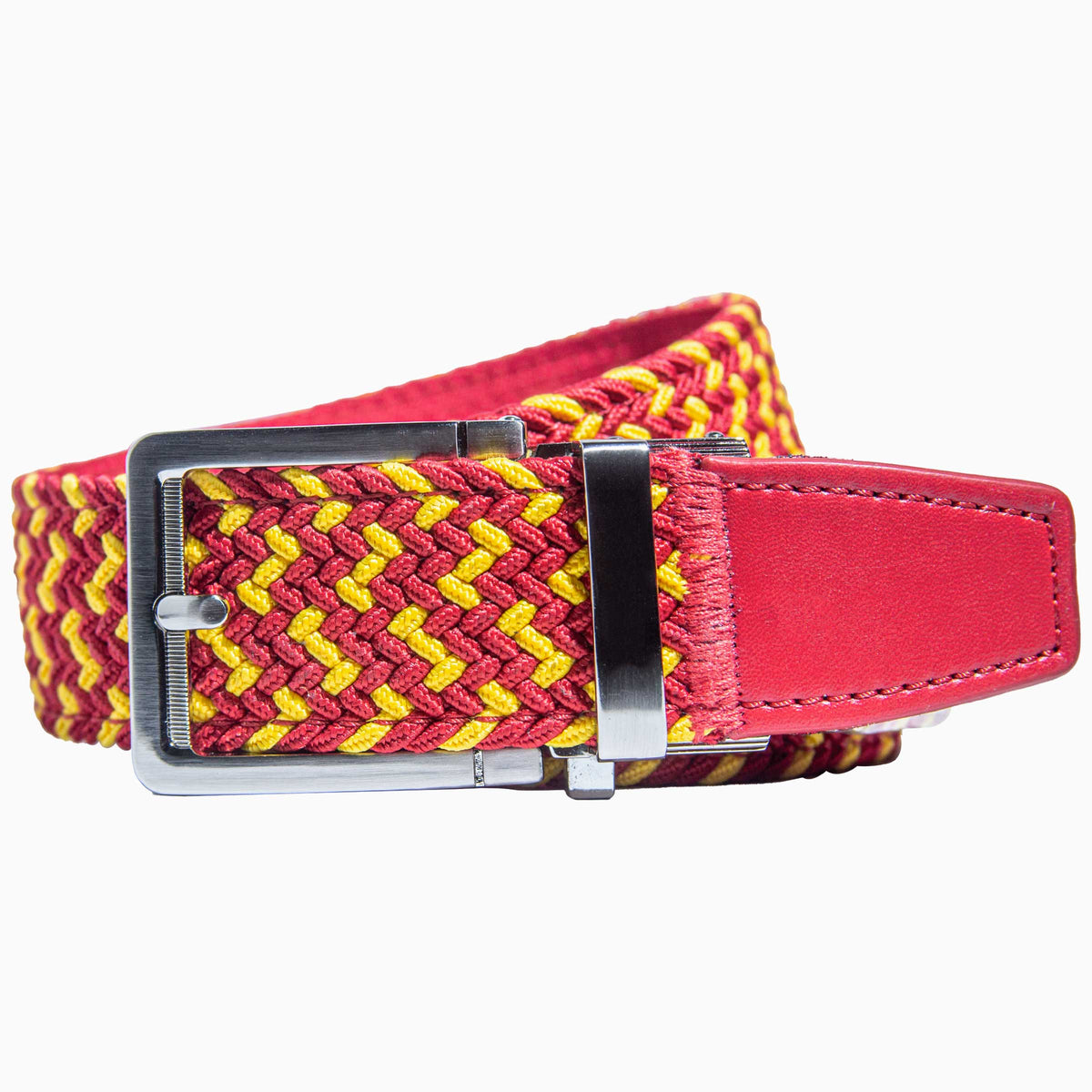 Elegant Gold Woven Belt with Red Accent Buy Elegant Gold Buckle Dress Belt Burgundy Red Leather  main image 2