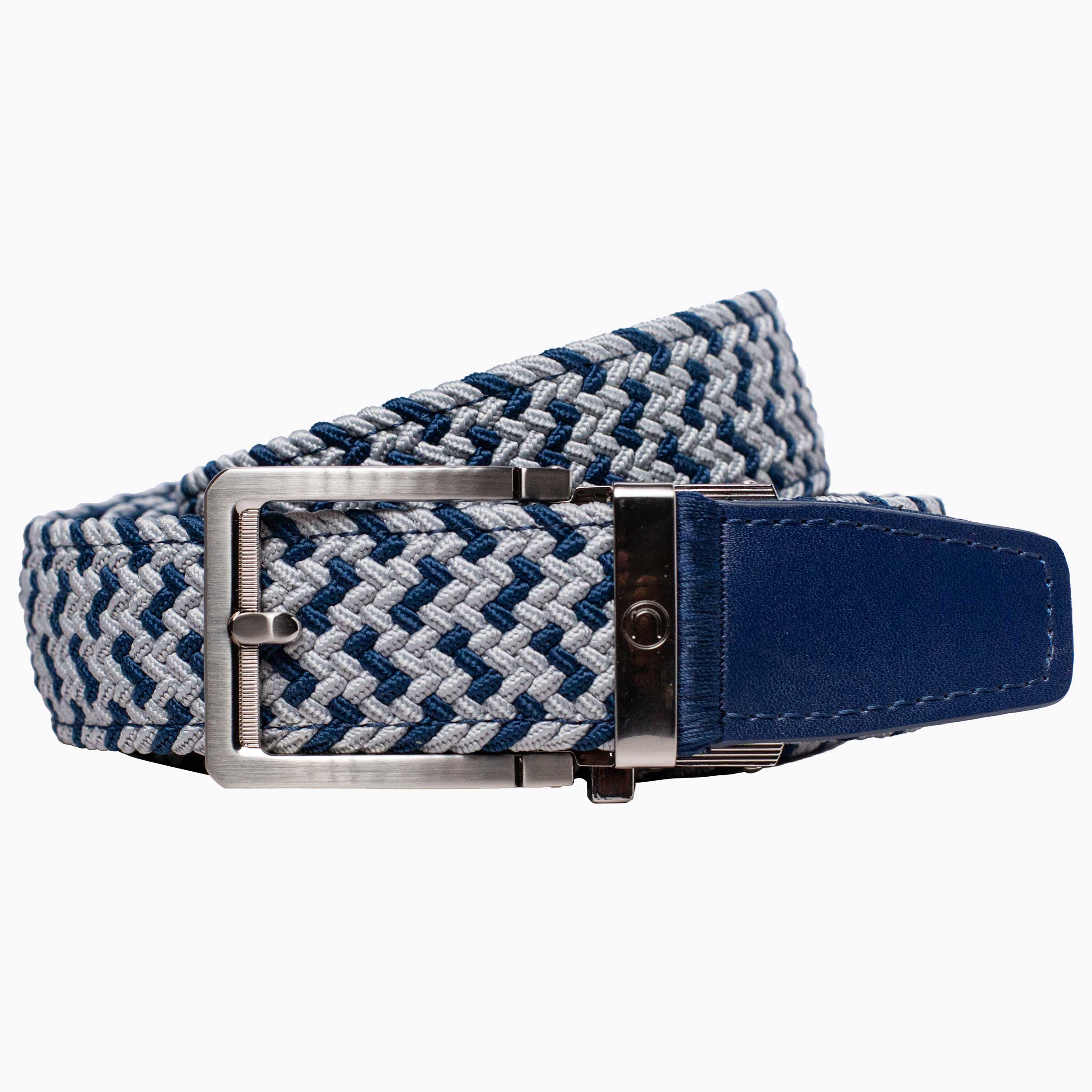 Braided Navy Cool Grey Golf Ratchet Belt 1.38