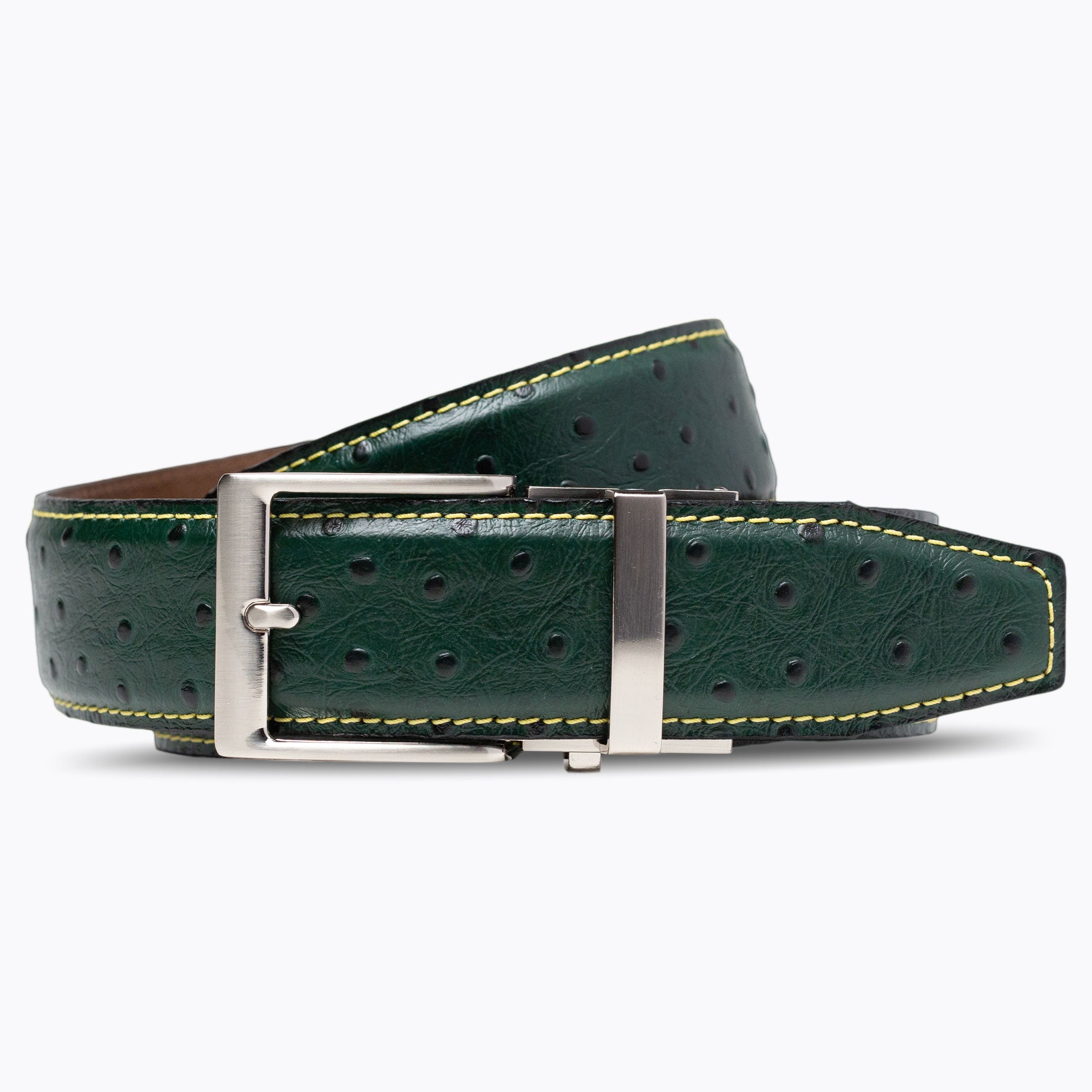 Green Nexbelt ratchet belt with brushed metal buckle