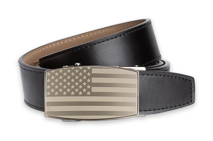 USA Flag Pewter Aston Black, 1 3/8" Strap, Golf Belt