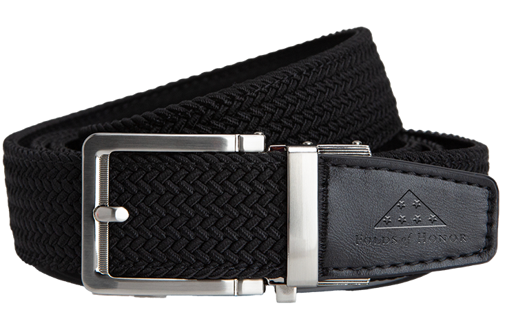 FoH Braided Black Stamped Tip, 1 3/8" Strap, Golf Belt