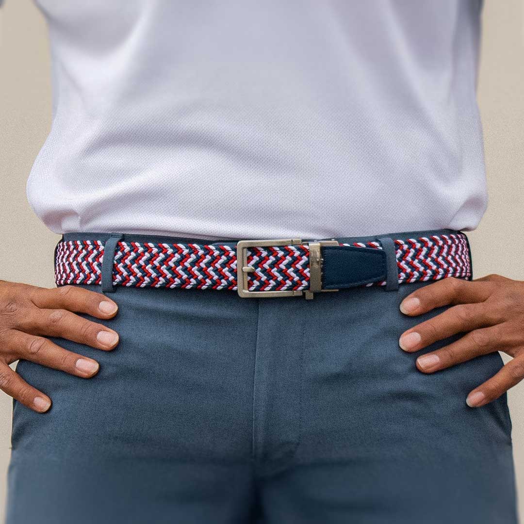Nexbelt Casual Belt Fits up to 50" waist / Red/Navy/White NEW! Liberty Braided Golf Belt