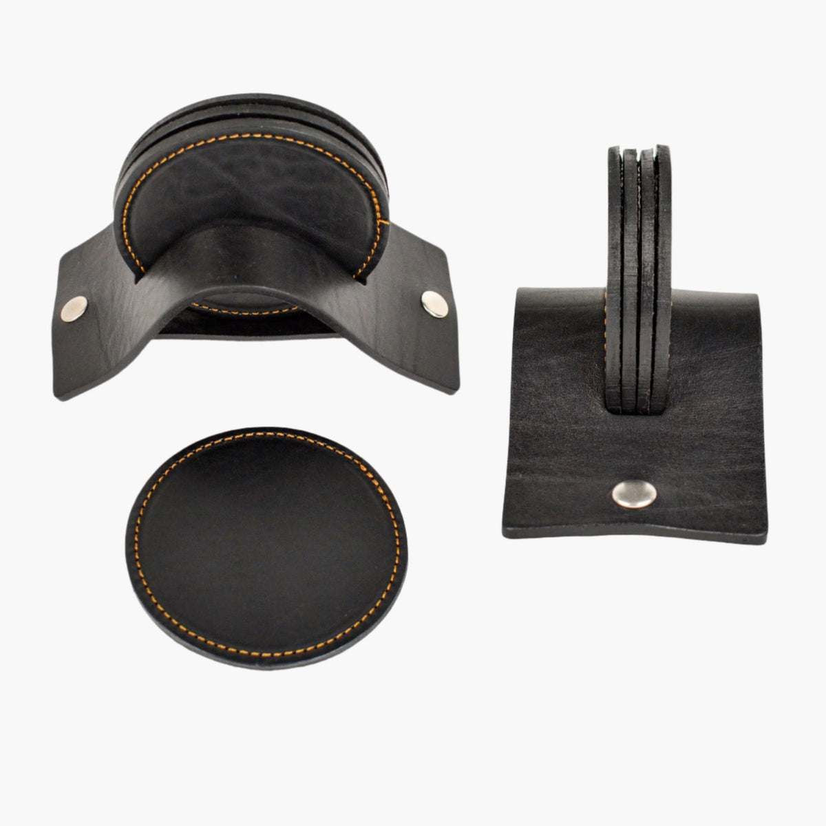 Lejon Luxe Leather Coaster Set of 4 with Holder