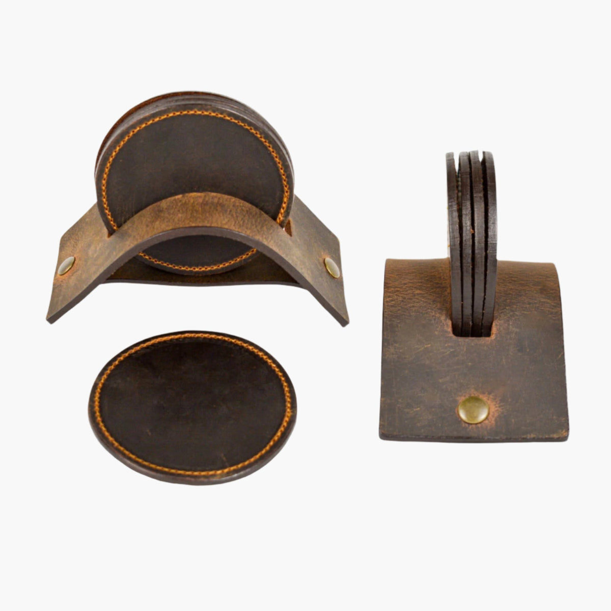 Lejon Luxe Leather Coaster Set of 4 with Holder