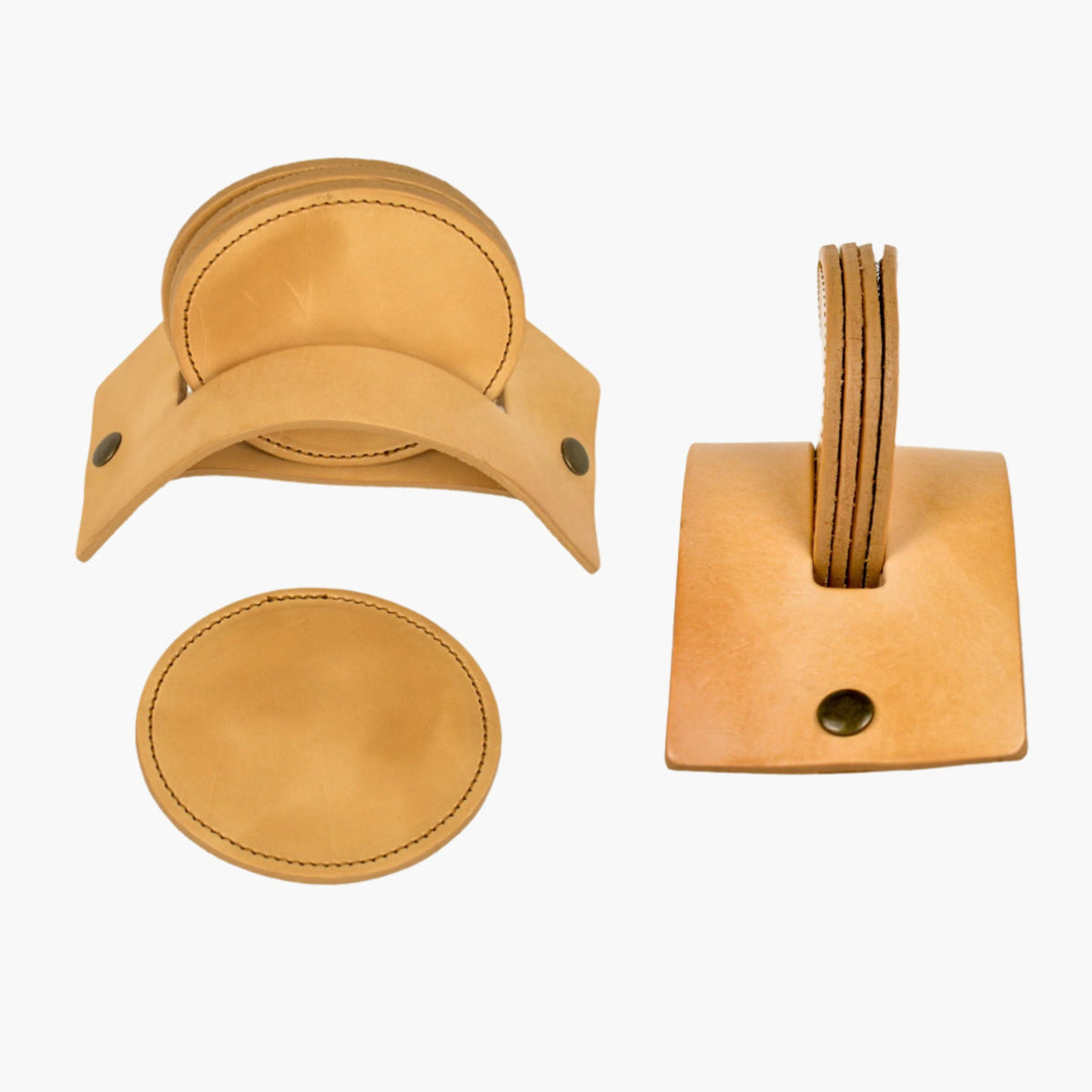 Lejon Luxe Leather Coaster Set of 4 with Holder