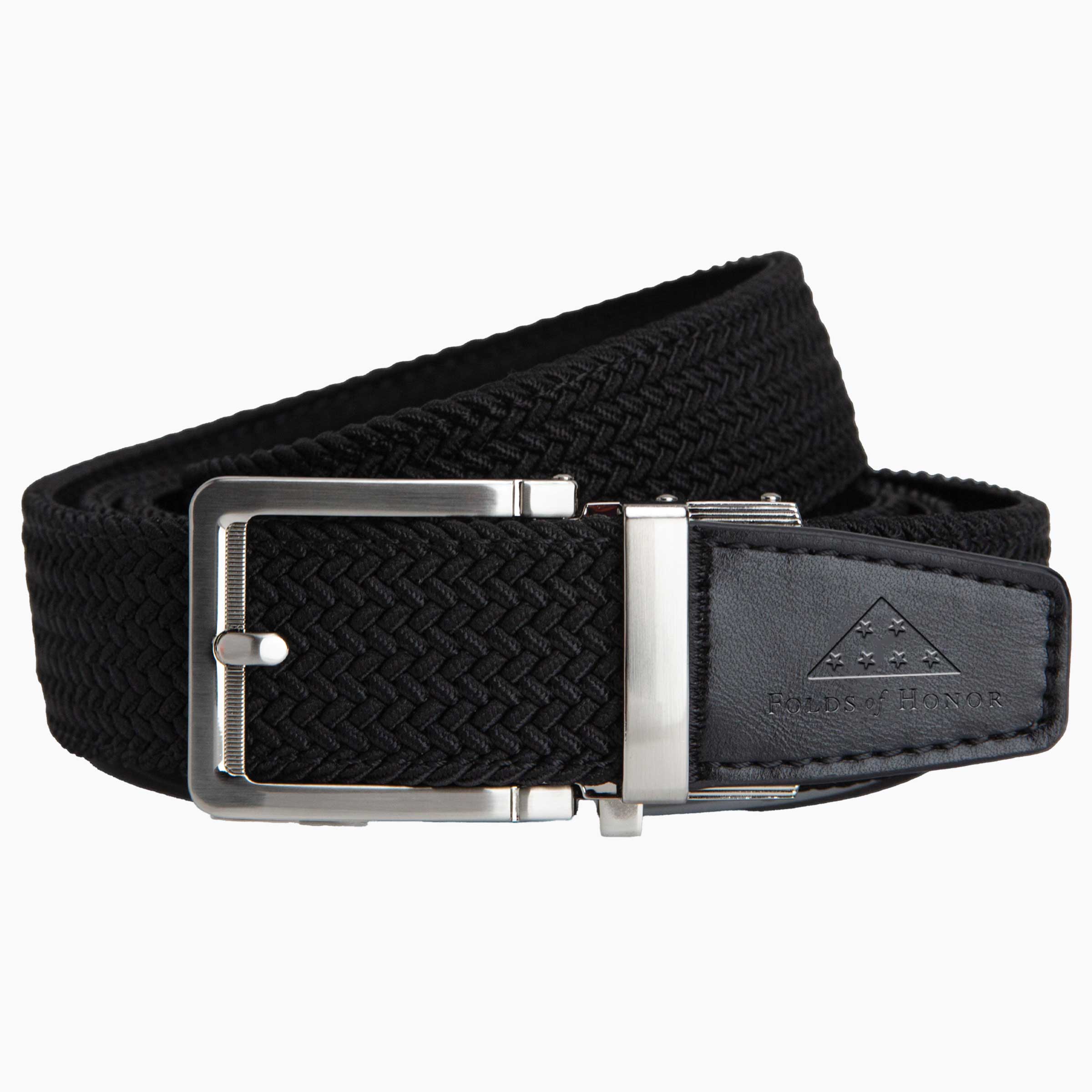 FoH Braided Black Stamped Tip Golf Ratchet Belt 1 3/8