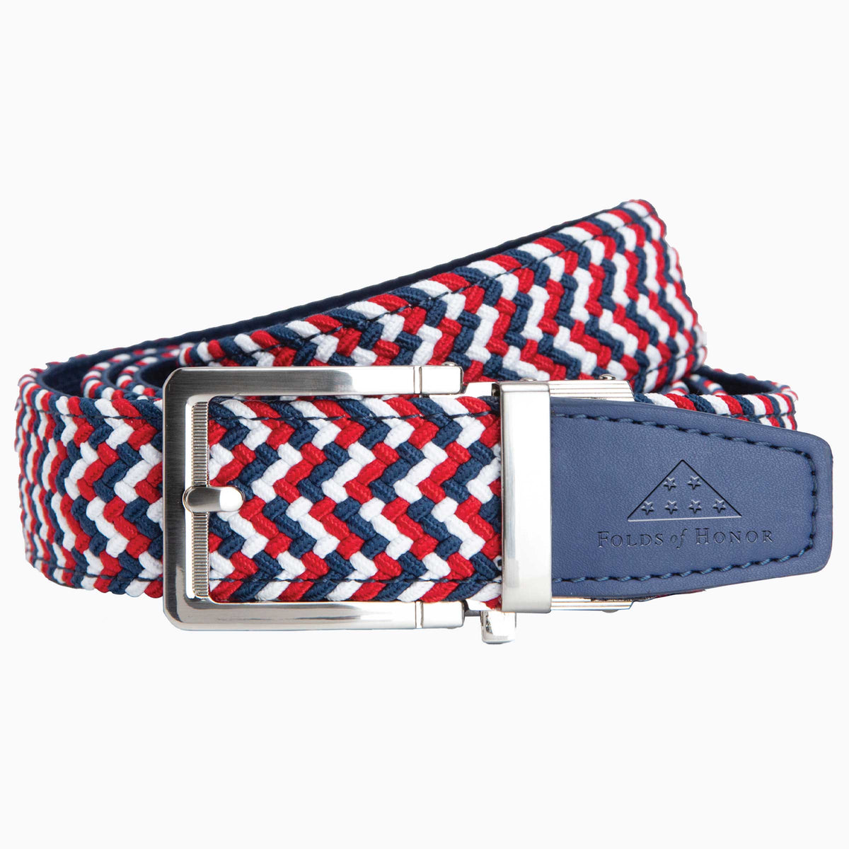 FoH Braided Liberty Stamped Tip Golf Ratchet Belt 1 3/8 