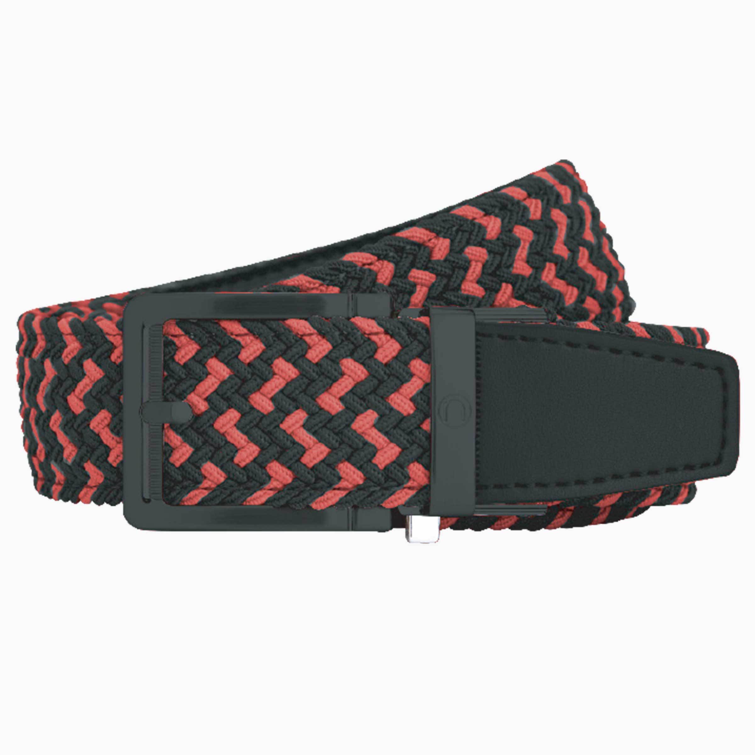 Braided Scarlet & Black Golf Ratchet Belt 1.38" [35mm]