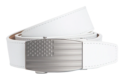 USA Embossed Pewter Flag, 1 3/8" Strap, White Golf Belt
