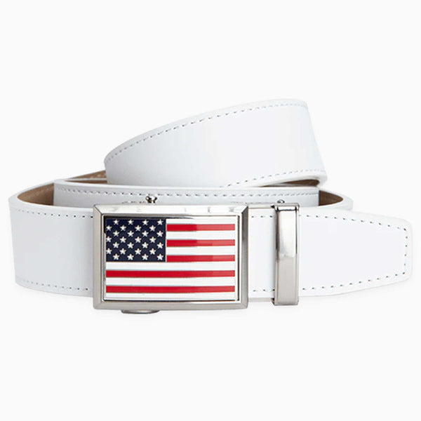 Heritage USA Flag White Classic Ratchet Belt 1 3/8