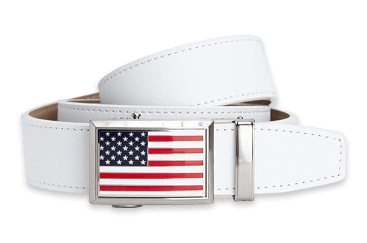 Heritage USA Flag, White 1 3/8" Strap, Golf Belt