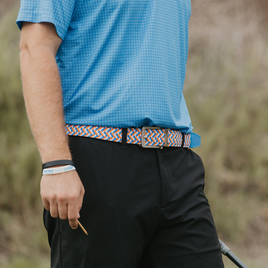 Braided Blue & Orange Golf Ratchet Belt 1.38" [35mm]