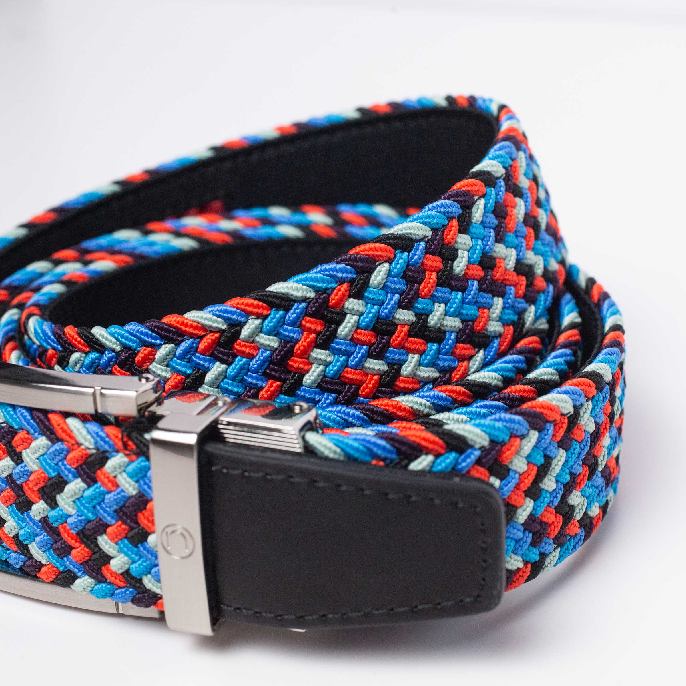 Braided Blue, Red & Grey Golf Ratchet Belt 1.38" [35mm]