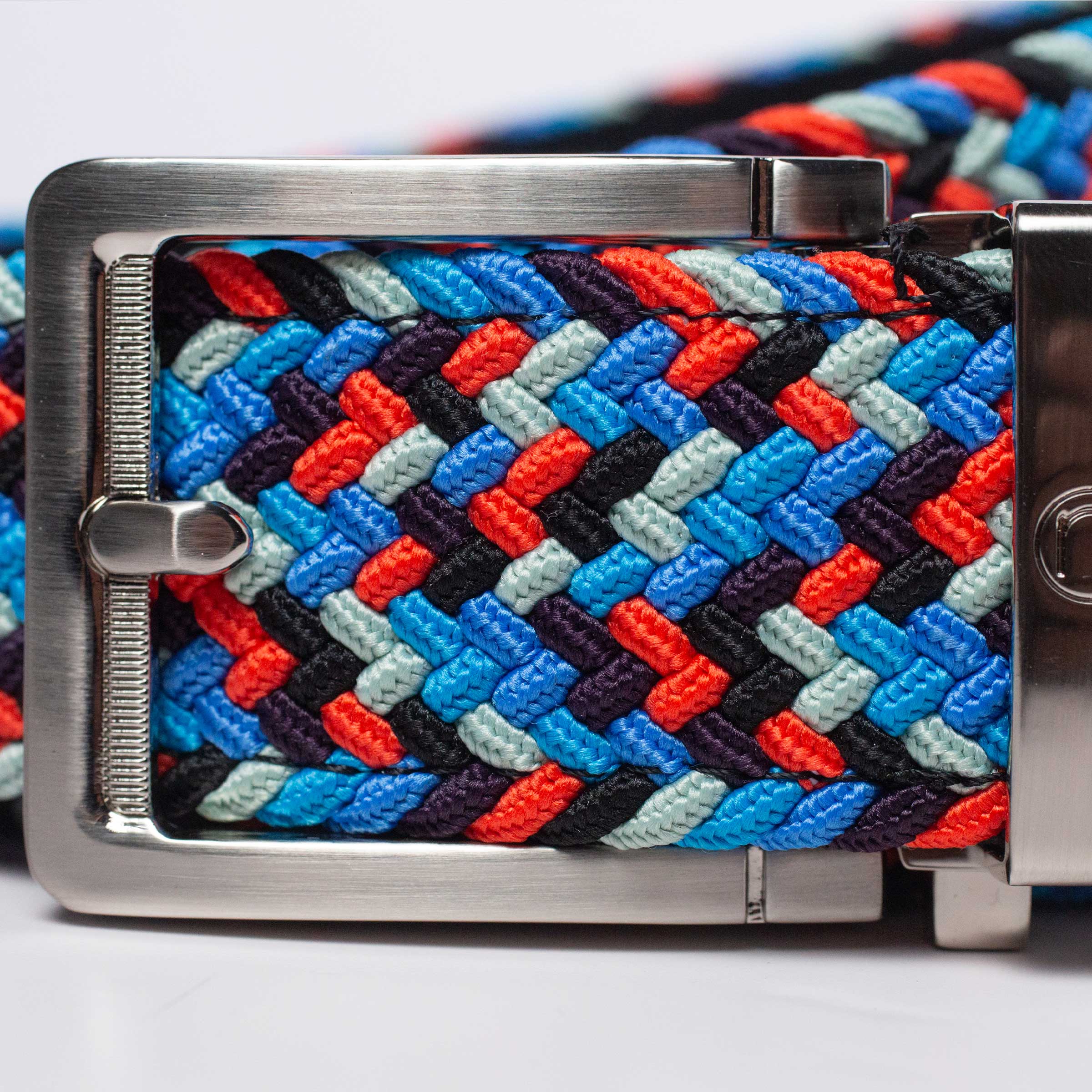 Braided Blue, Red & Grey Golf Ratchet Belt 1.38" [35mm]