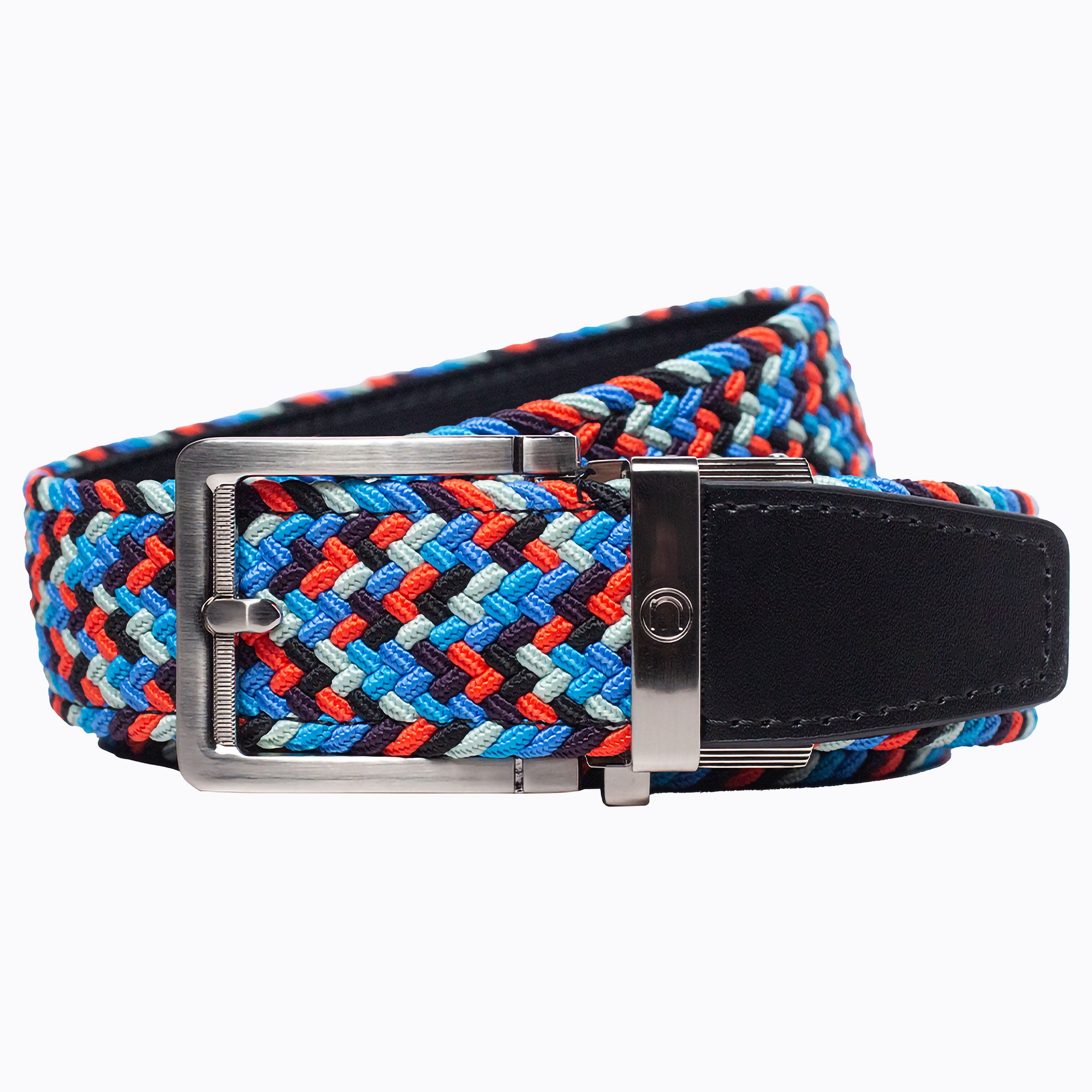 Braided Blue, Red & Grey Golf Ratchet Belt 1.38" [35mm]