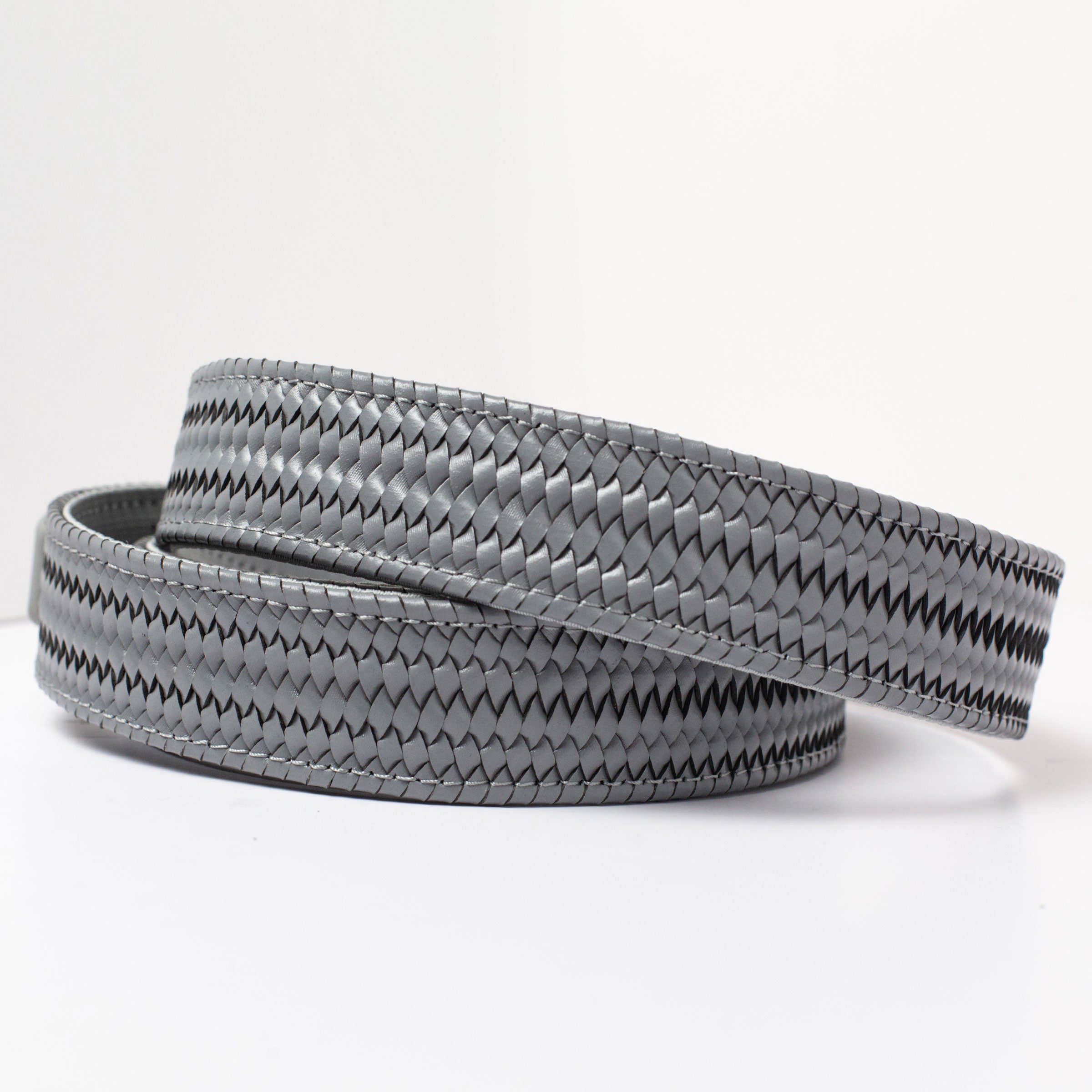 Braided Grey Leather Golf Ratchet Belt 1.38