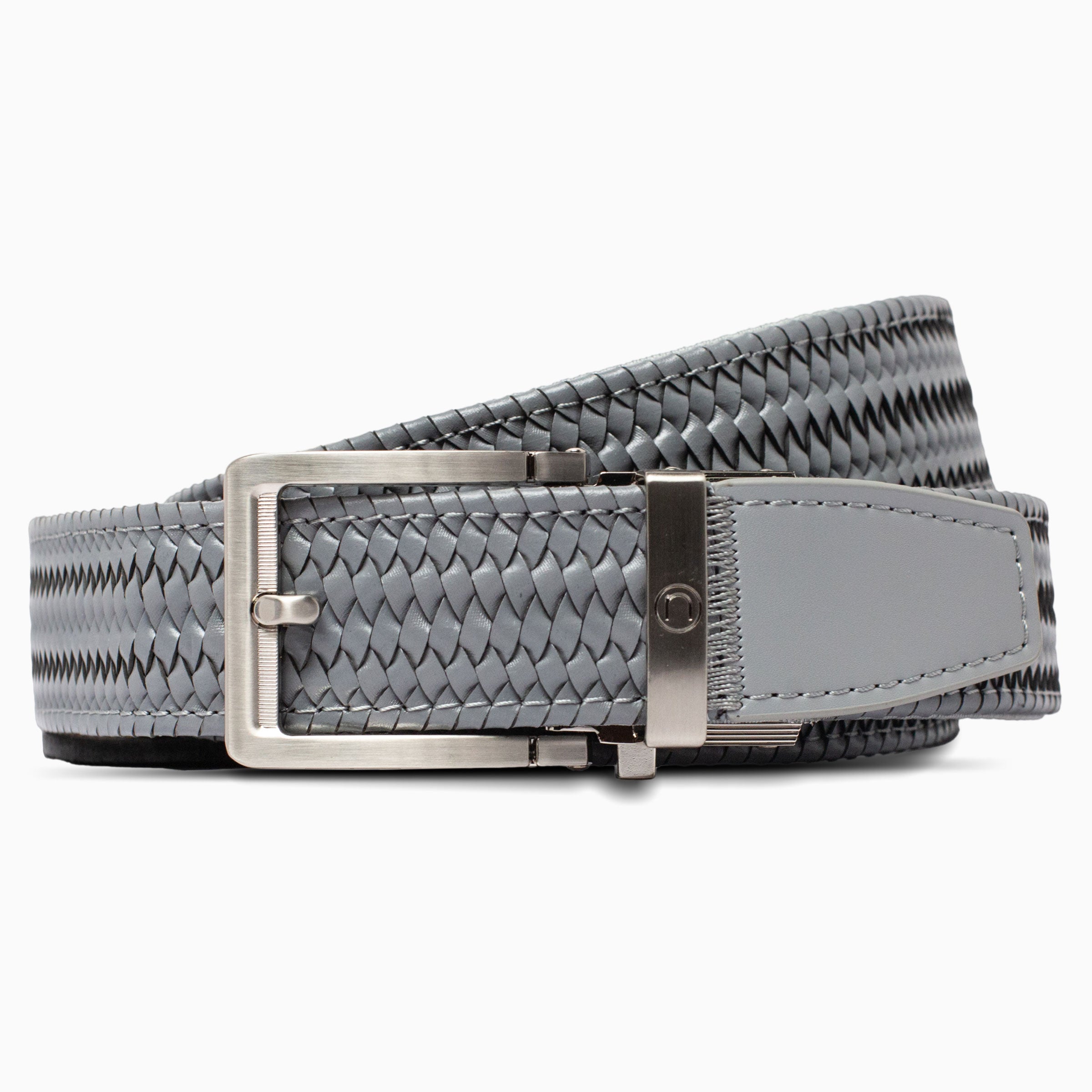 Braided Grey Leather Golf Ratchet Belt 1.38" [35mm]