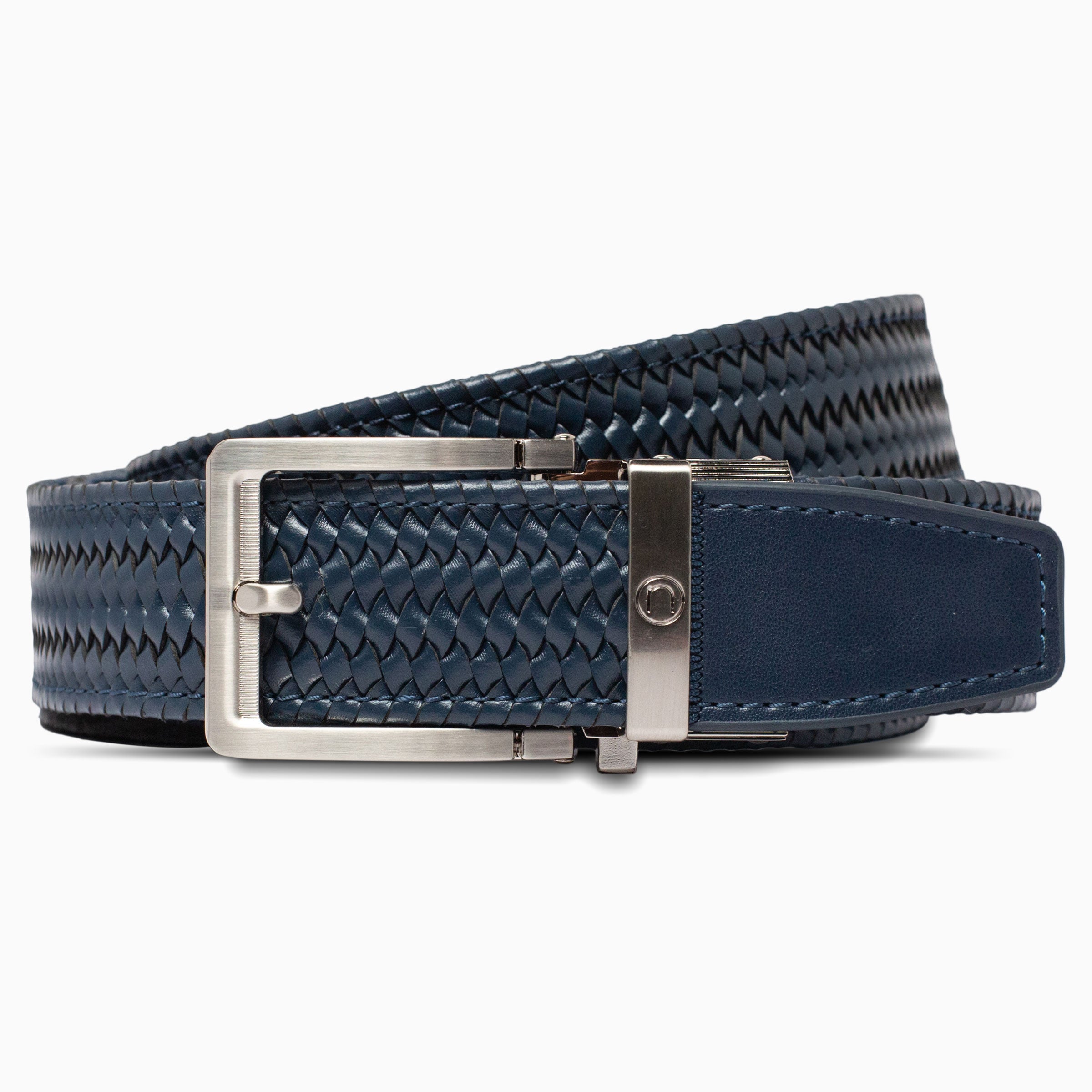 Braided Navy Leather Golf Ratchet Belt 1.38" [35mm]