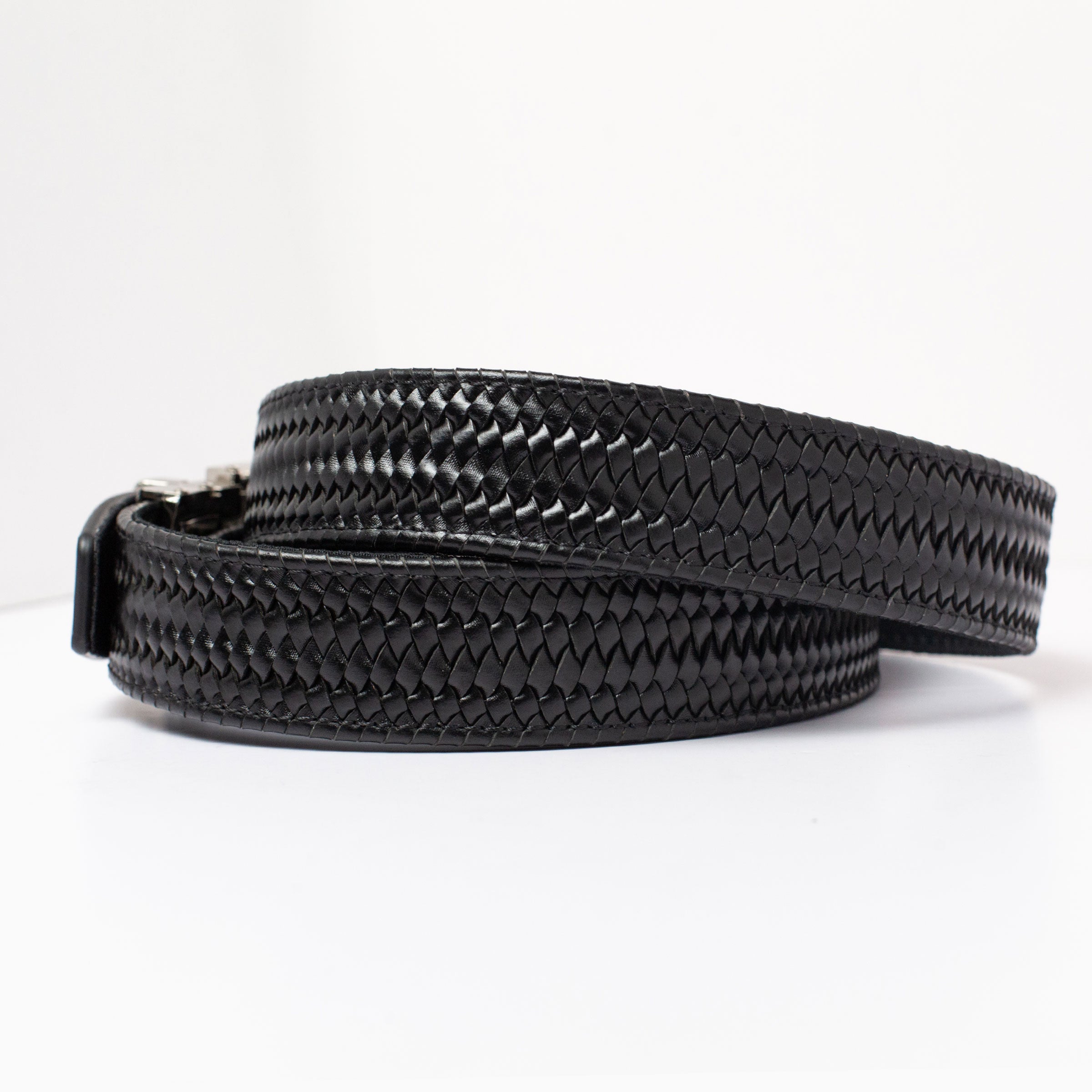 Braided Black Leather Golf Ratchet Belt 1.38" [35mm]