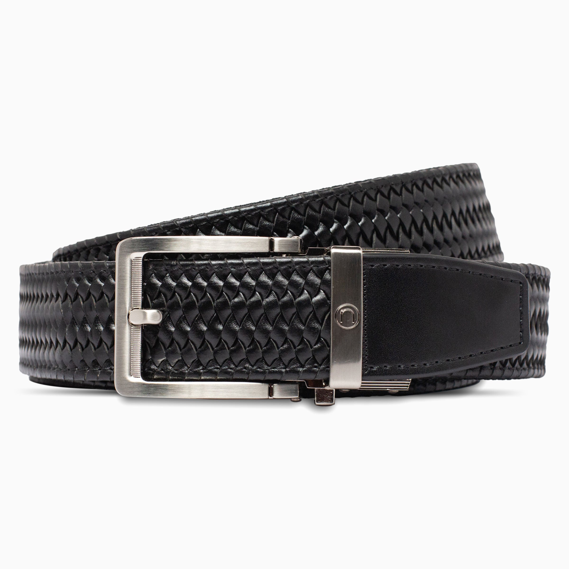 Braided Black Leather Golf Ratchet Belt 1.38" [35mm]