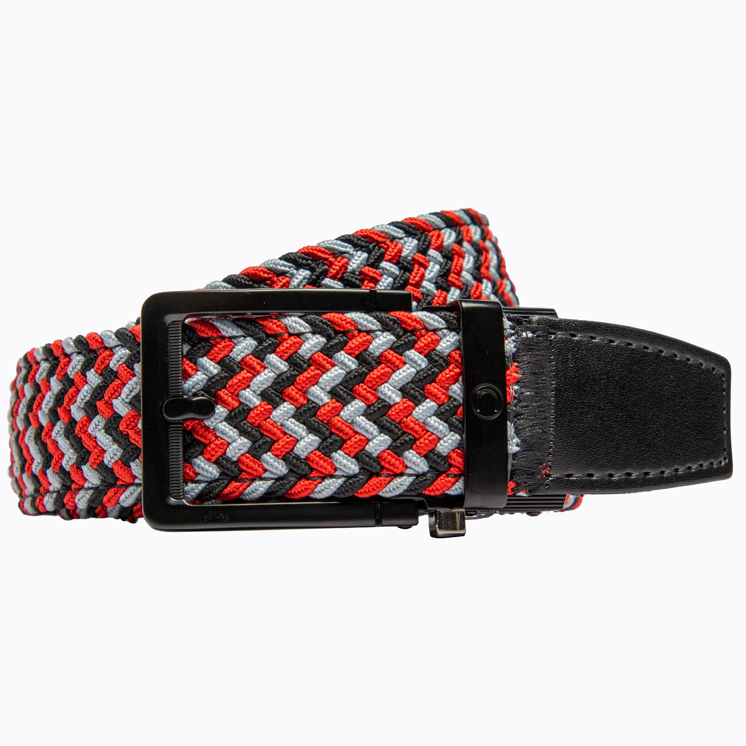 Braided Red, Grey & Black Golf Ratchet Belt 1.38" [35mm]