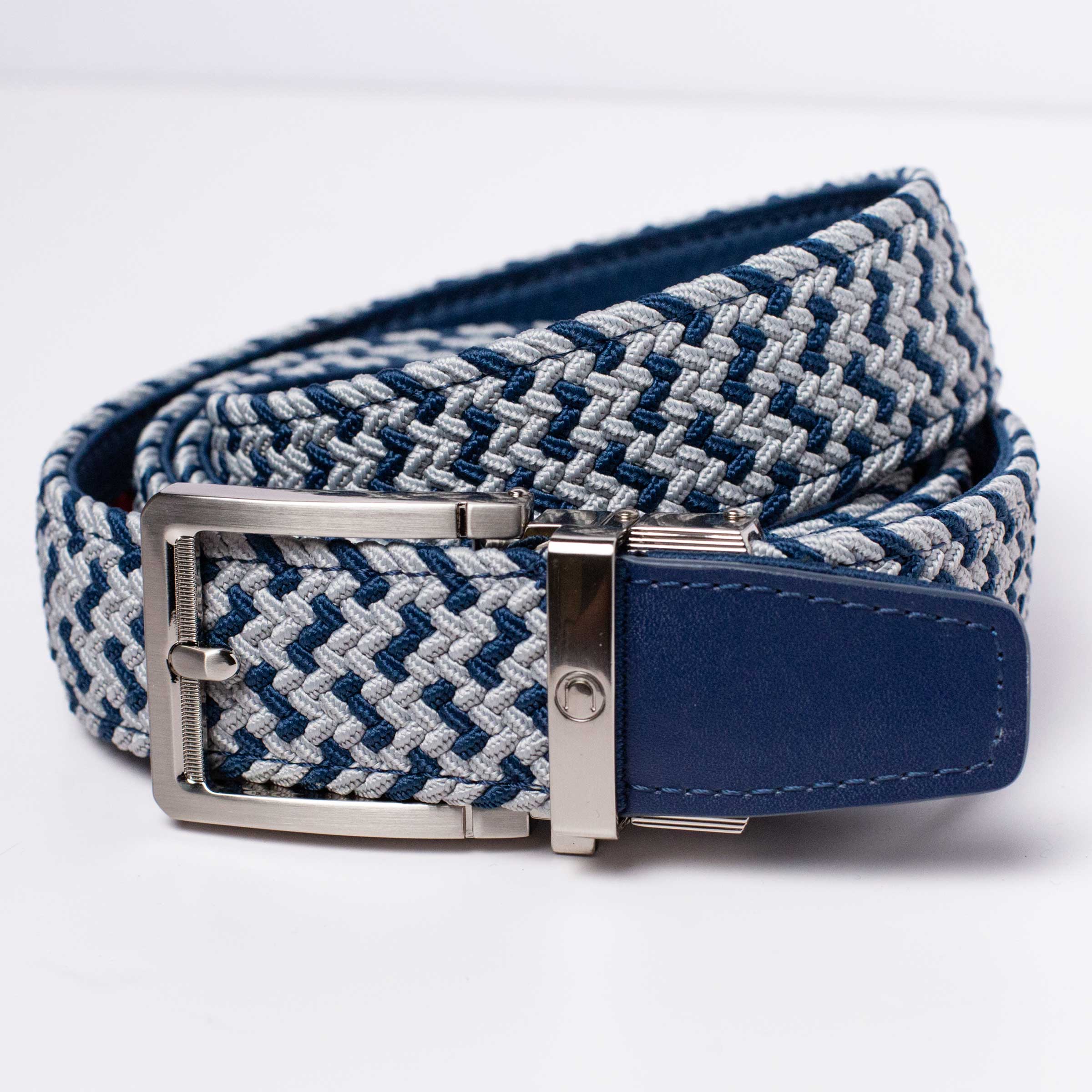 Braided Navy Cool Grey Golf Ratchet Belt 1.38" [35mm]