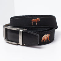 Grizzly & Moose Black Outdoor Ribbon Ratchet Belt 1.38" [35mm]