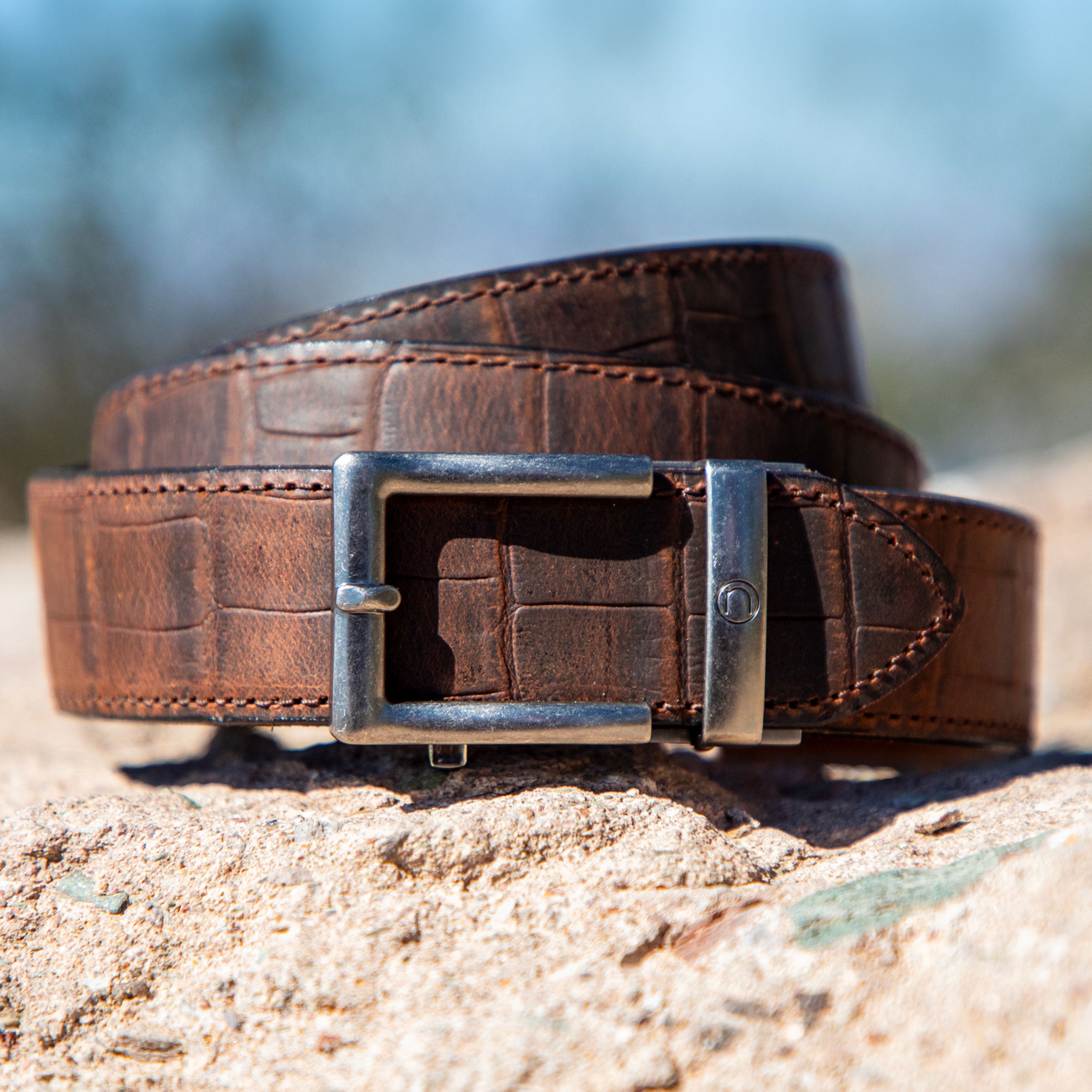 USA Made Crazy Horse Croc Gun Belt | EDC Leather Carry Belt