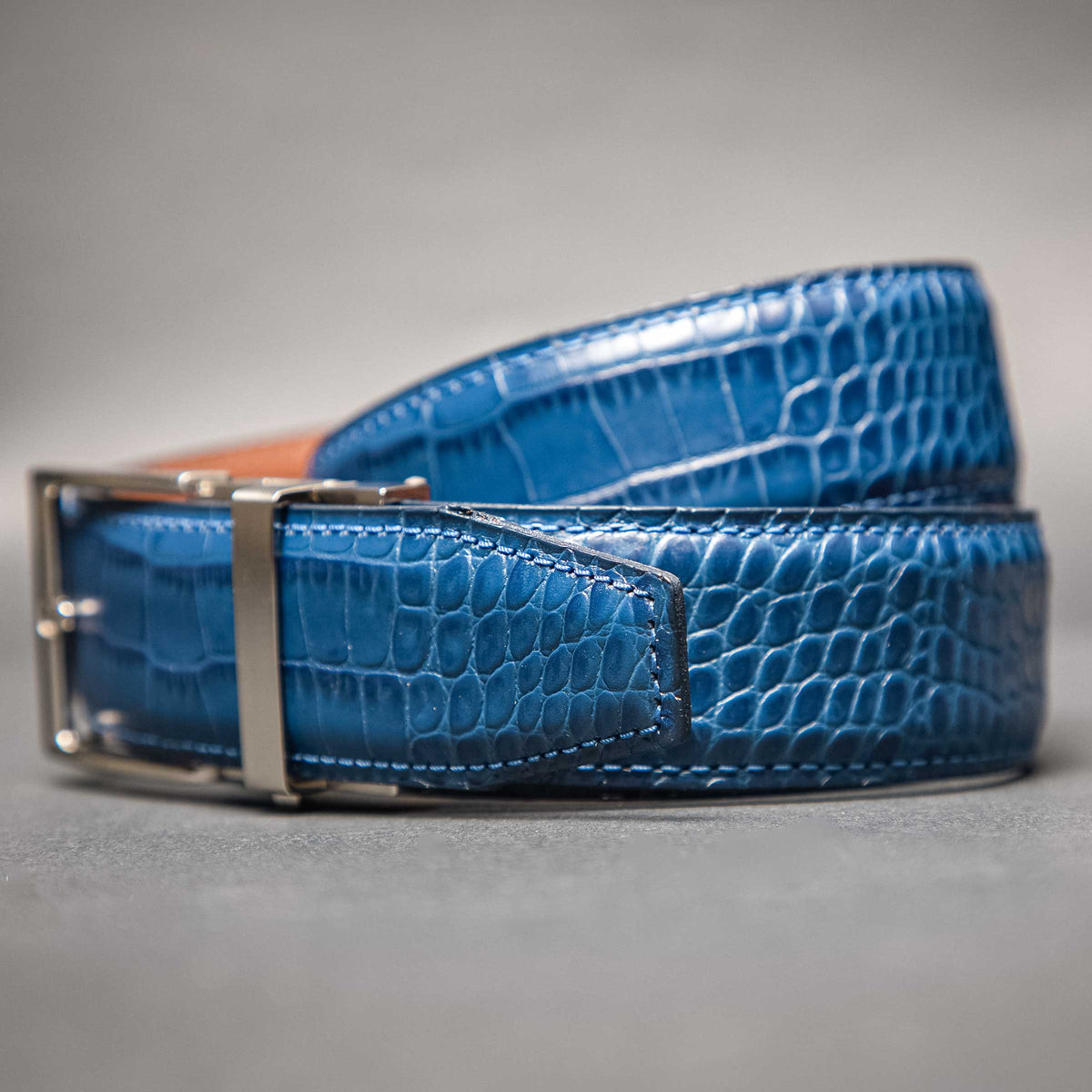 vintage caiman crocodile leather navy blue belt Cayman Black & Blue V2 Ratchet Belt 1 3/8 main image 3