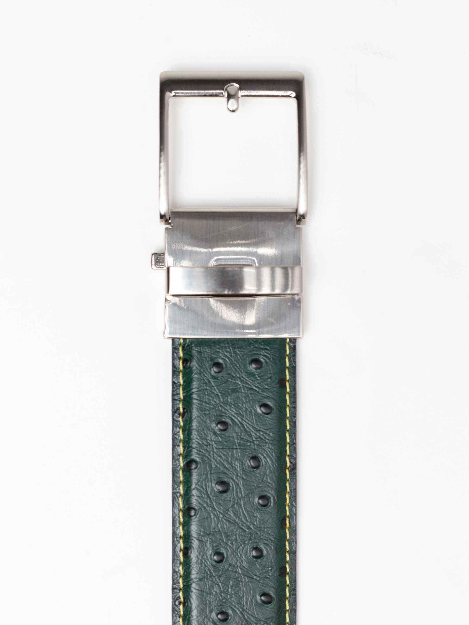 Ostrich Emerald Green w/ Yellow Thread Ratchet Belt 1.575" [40mm]