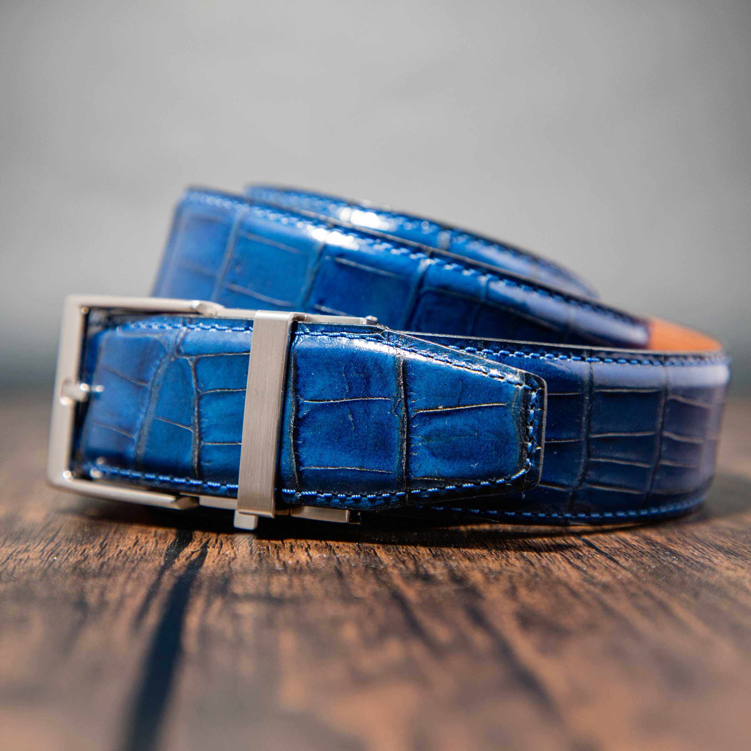 Crocodile Navy Luxury Ratchet Belt 1.575" Strap [40mm]