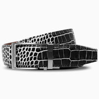 Kayiman Black & White Luxury Ratchet Belt 1.575" Strap [40mm]