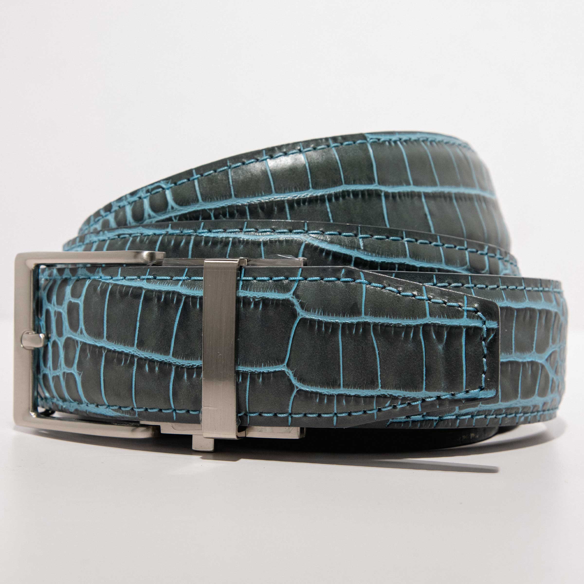 Kayiman Grey & Turquoise Luxury Ratchet Belt 1.575