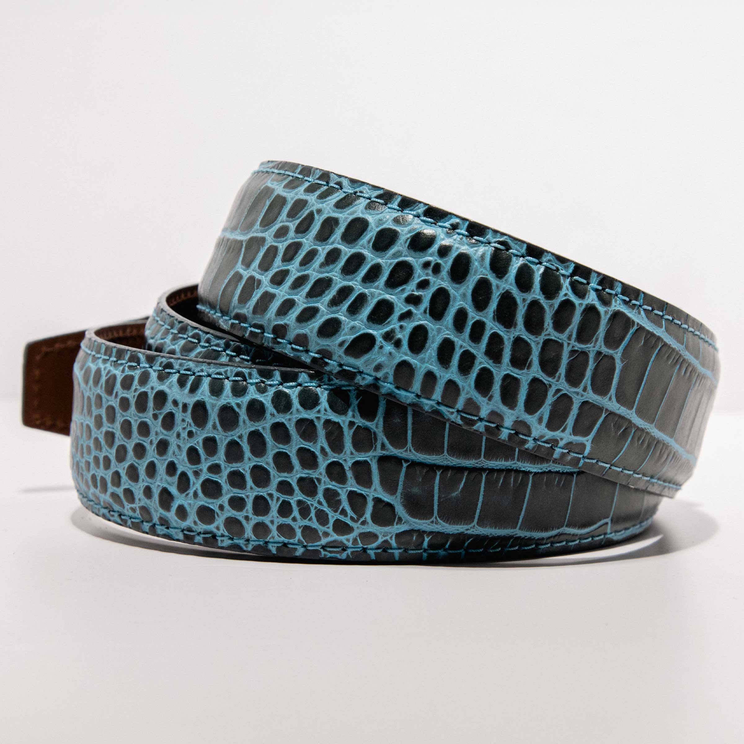 Kayiman Grey & Turquoise Luxury Ratchet Belt 1.575