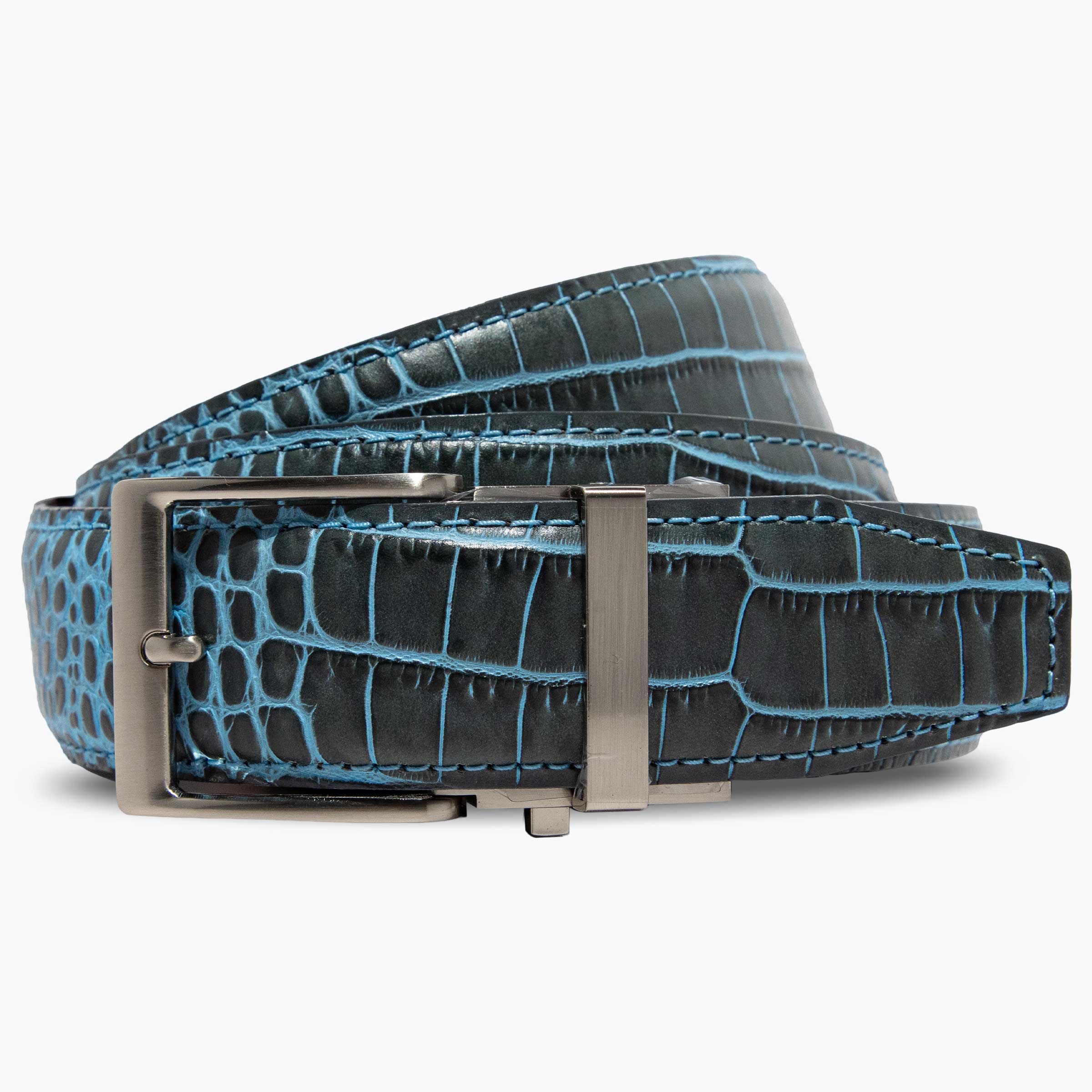 Kayiman Grey & Turquoise Luxury Ratchet Belt 1.575 Kayiman Grey & Turquoise Luxury Ratchet Belt 1.575