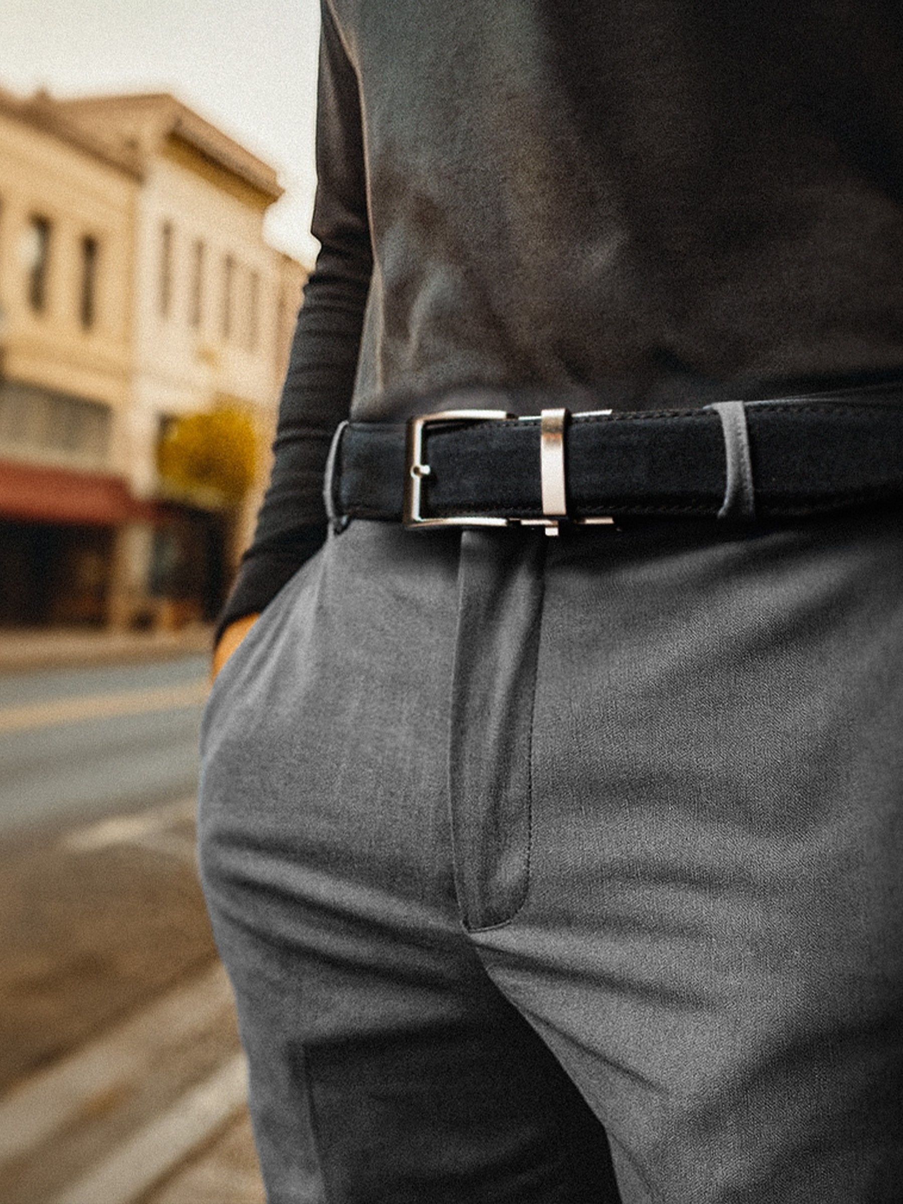 The Nocturne Suede Black Leather Dress Belt, 1.575