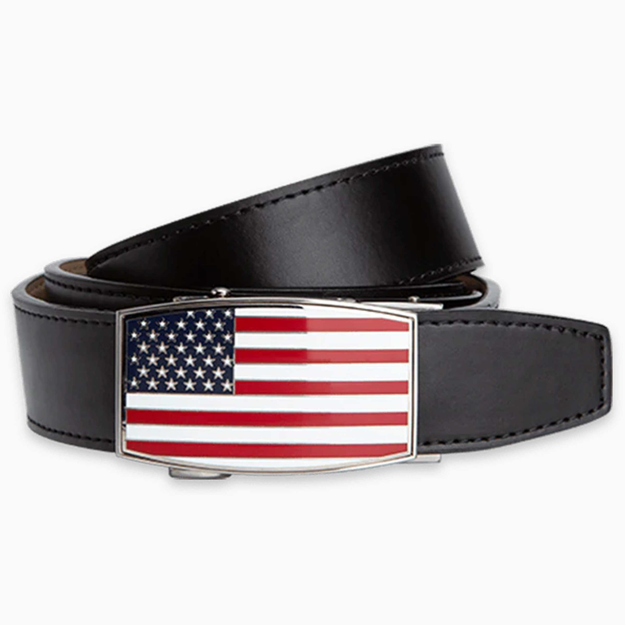 USA Flag Aston Black Golf Ratchet Belt, 1.38" [35mm]