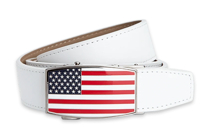 USA Flag Aston White, 1 3/8" Strap, Golf Belt