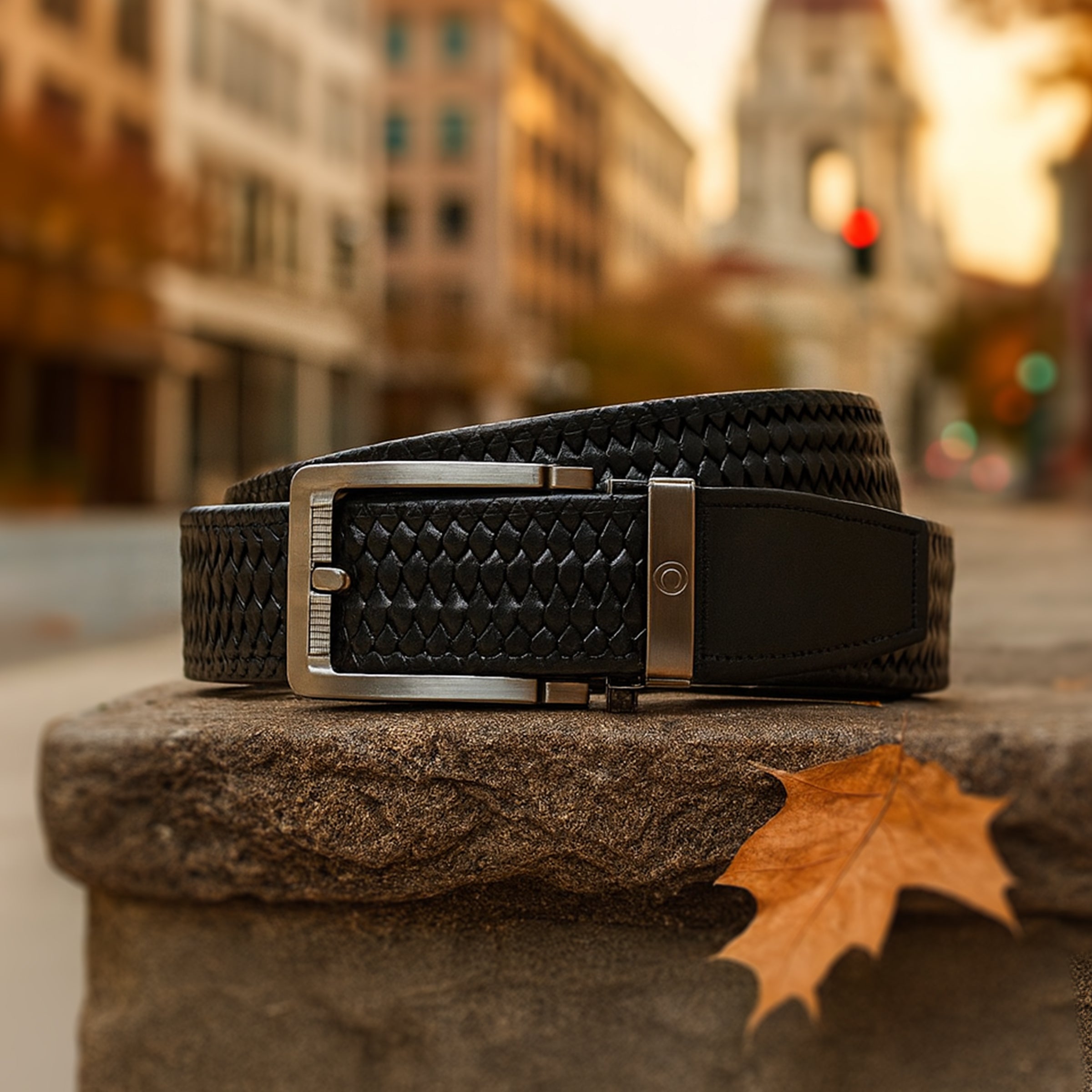 Braided Black Leather Golf Ratchet Belt 1.38" [35mm]