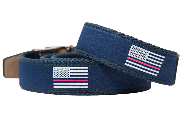 Hampton Navy Pink Ribbon, 1 3/8" Strap, Golf Ribbon Belt