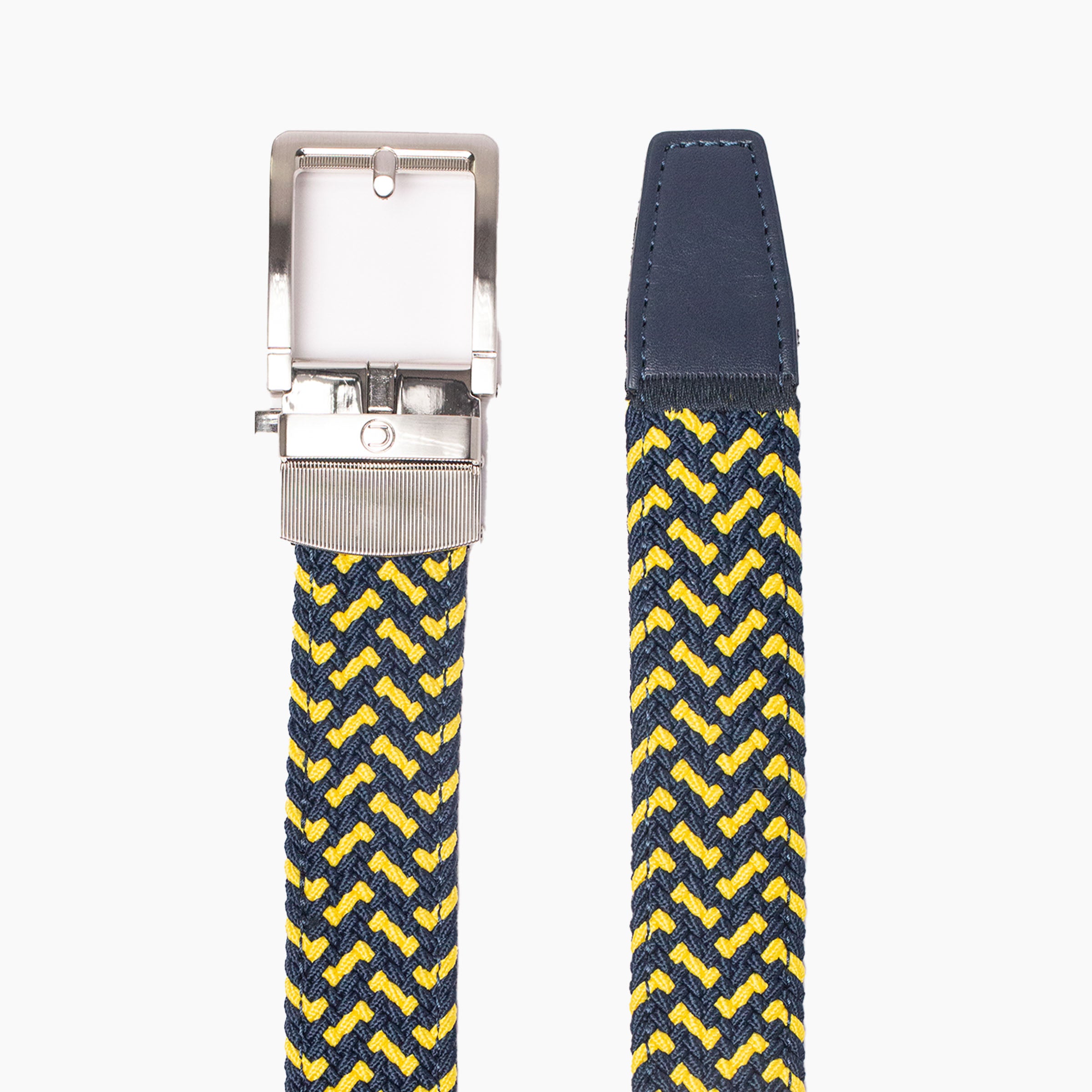 Braided Maize & Blue Golf Ratchet Belt 1.38